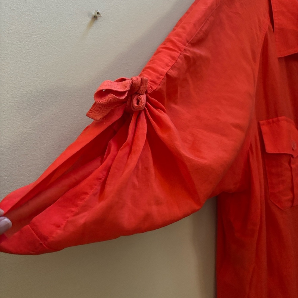 Jones New York Vibrant Orange Button Front Tie Waist Blouse Size 2X - Picture 4 of 8